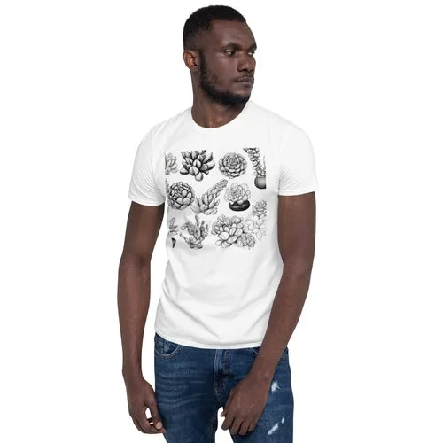 Black and White Succulents - Unisex Soft White T