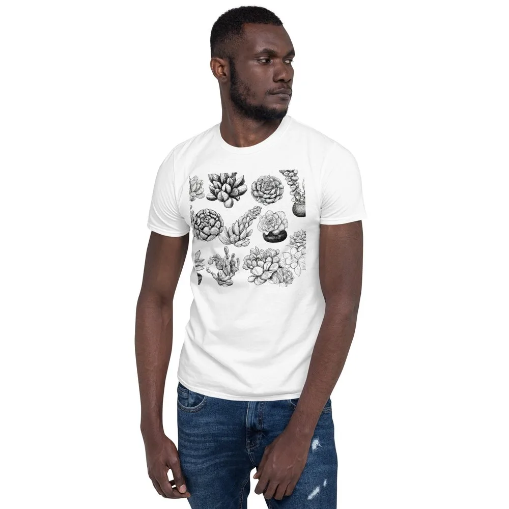 Black and White Succulents - Unisex Soft White T
